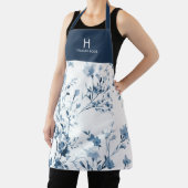 Blauwe Waterverf Wilde Bloem Moderne Naam Monogram Schort (Insitu)