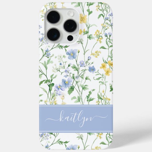 Blauwe Waterverf Wilde Bloem Monogram Case-Mate iPhone Case (Achterkant)