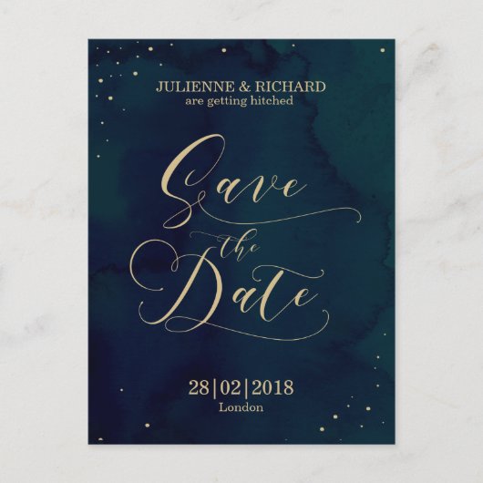 Blauwe Waterverf Winter Save the Date Briefkaart (Voorkant)