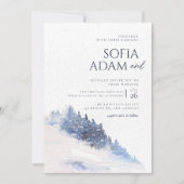 Blauwe Waterverf wintersneeuw bruiloft Kaart (Voorkant)