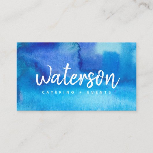 Blauwe Waterverf + wit script | VISITEKAARTJES (Voorkant)