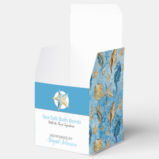 Blauwe Waterverf Zeesterren Zeepaardschelpen Badbo Bedankdoosjes (Geopend)