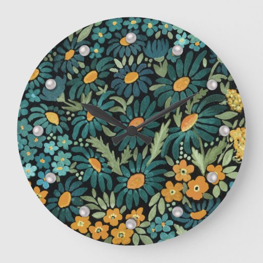 Blauwe waterverfmadeliefjes grote klok (Voorkant)