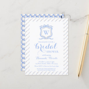 Blauwe Wedgwood Monogram Crest Grandmillenial Briefkaart