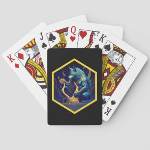 Blauwe weerwolf die een gouden harp bespeelt pokerkaarten