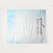 Blauwe Welkom Baby Shower Achtergrond Wandkleed (Voorkant (horizontaal))