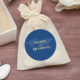 Blauwe Wereldkaart Bestemming Bruiloft Ronde Sticker