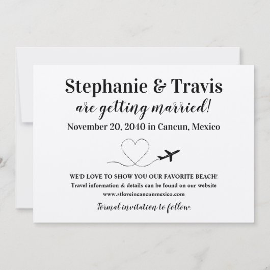 Blauwe Wereldkaart en Vliegtuig Hart Krachtige Bes Save The Date (Achterkant)