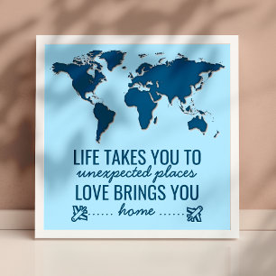 Blauwe Wereldkaart Motiverende Levens Typography C Poster