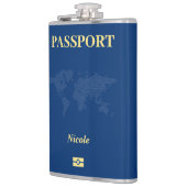 Blauwe Wereldkaart Paspoort Heupfles (Links)