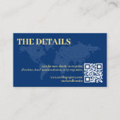 Blauwe Wereldkaart QR Code Bruiloft Details Informatiekaartje (Voorkant)