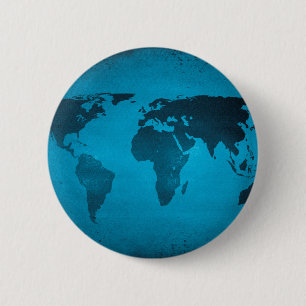 blauwe wereldkaart ronde button 5,7 cm