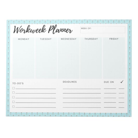 Blauwe werkweek Planner Notitieblok (Voorkant)