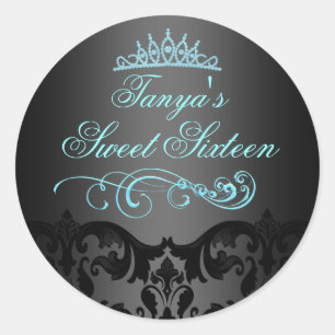 Blauwe Wervelend Damast Sweet 16 Envelope Sticker/ Ronde Sticker