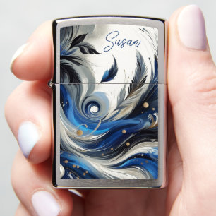 Blauwe Wervelingen en Veren Abstract Zippo Aanstek