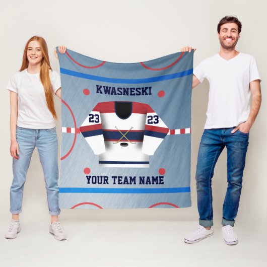 Blauwe Wh | Rink met rode ijskap | Player Jersey Fleece Deken (In situ)