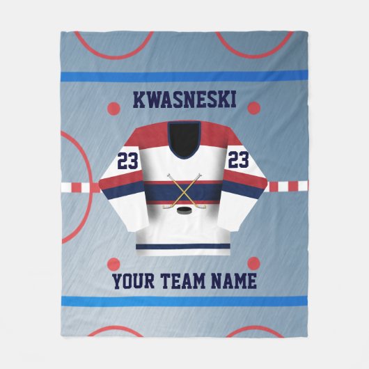 Blauwe Wh | Rink met rode ijskap | Player Jersey Fleece Deken (Voorkant)