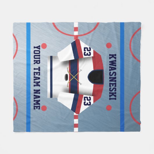 Blauwe Wh | Rink met rode ijskap | Player Jersey Fleece Deken (Voorkant (Horizontaal))
