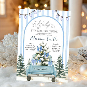 Blauwe Whimsical Strepen Koud Buiten Baby Shower Kaart