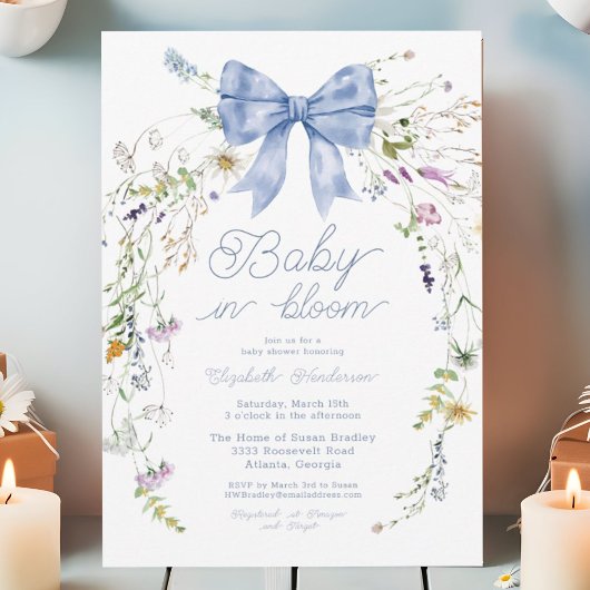 Blauwe Wildbloem Bow Baby in Bloom Baby shower Kaart