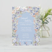 Blauwe Wildbloem bruiloft uitnodiging met details (Staand voorkant)