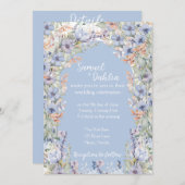 Blauwe Wildbloem bruiloft uitnodiging met details (Voorkant / Achterkant)