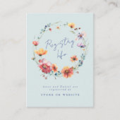 Blauwe Wildbloem krans Bruiloft Registry Info Informatiekaartje (Voorkant)