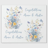 Blauwe Wildbloemen Bruiloft/douche Gefeliciteerd Cadeaupapier (Vlak)