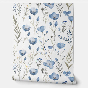 Blauwe Wildbloemen en Botanische Behang