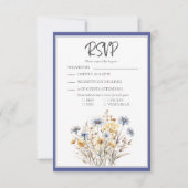 Blauwe Wildbloemen Formele Elegante Moderne Bruilo RSVP Kaartje (Voorkant)