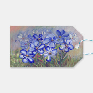 Blauwe Wildbloemen in een veld Fine Art Schilderij Cadeaulabel