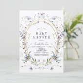 Blauwe Wildbloemen Lavendel Waterverf Baby shower Kaart (Staand voorkant)