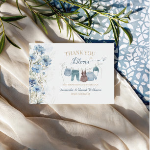 Blauwe Wilde Bloem Baby in Bloom Baby Shower  Bedankkaart