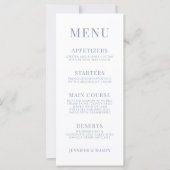 Blauwe wilde bloem grillige bruiloft menu kaarten (Voorkant)