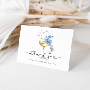 Blauwe Wilde Bloem Parels & Prosecco Bruidsmeisjes Bedankkaart