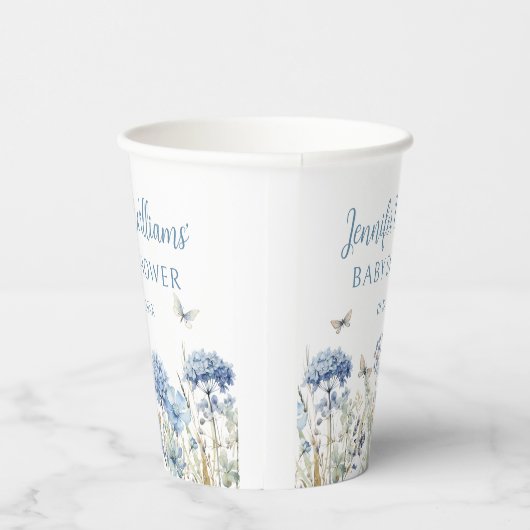 Blauwe wilde bloem vlinder baby shower papieren be papieren bekers (Rechts)