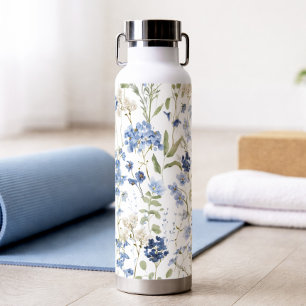 Blauwe wilde bloem waterverf waterfles