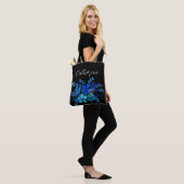 Blauwe wilde bloemen Boho Script Gepersonaliseerde Draagtas (Op model)