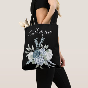 Blauwe wilde bloemen Boho Script Gepersonaliseerde Draagtas