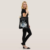 Blauwe wilde bloemen Boho Script Gepersonaliseerde Draagtas (Op model)