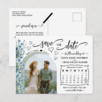 Blauwe wilde bloemen foto & kalender save the date