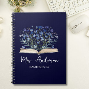 Blauwe Wilde Bloemen Groeien Uit Boek Leraren Noti Notitieboek