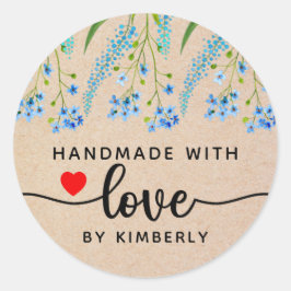 Blauwe wilde bloemen Handgemaakt met Love Classic  Ronde Sticker