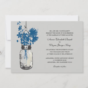 Blauwe wilde bloemen & Mason Jar Wedding Invitatio Kaart