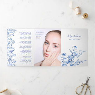  Blauwe Wilde Bloemen Trifold Brochure Drieluik Kaart