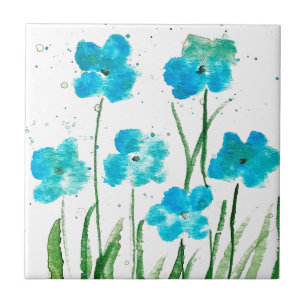 Blauwe wilde bloemen waterverf Kitchen Rustic Tegeltje