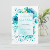 Blauwe wilde bloemen Weddenschap Kaart (Staand voorkant)