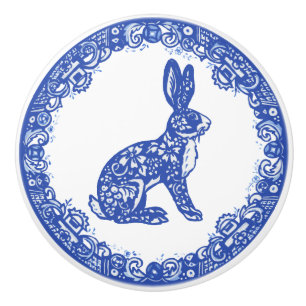 Blauwe wilde ontwerpkonijn Bunny Cute Fact rechts Keramische Knop