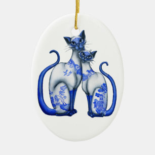 Blauwe wilde Siamese katten Keramisch Ornament