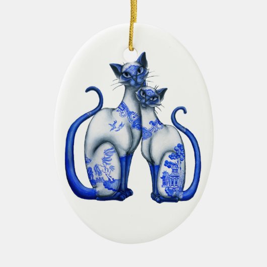 Blauwe wilde Siamese katten Keramisch Ornament (Voorkant)
